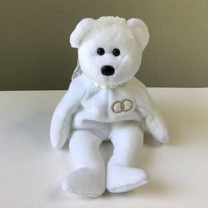 Ty Beanie Babies Mrs. Bride Wedding Bear Beanbag Stuffed Plush Veil 2001 Vintage